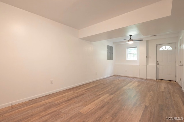 5636 Charter Oak Dr, Chesterfield, VA 23832 - entrance foyer with electric panel, light wood-style floors, and a ceiling fan