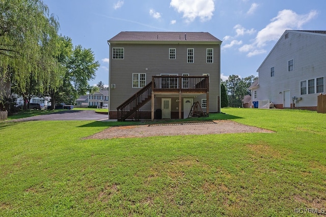 5636 Charter Oak Dr, Chesterfield, VA 23832 - back of property featuring stairs, a wooden deck, and a yard