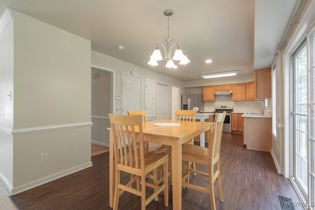 5636 Charter Oak Dr, Chesterfield, VA 23832 - dining area with dark wood-type flooring and a chandelier