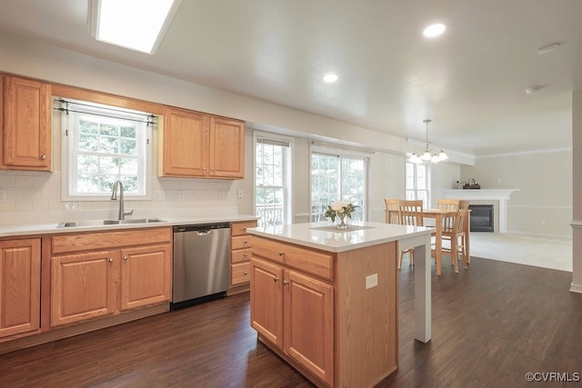 5636 Charter Oak Dr, Chesterfield, VA 23832 - kitchen featuring dishwasher, light countertops, tasteful backsplash, dark wood finished floors, and recessed lighting