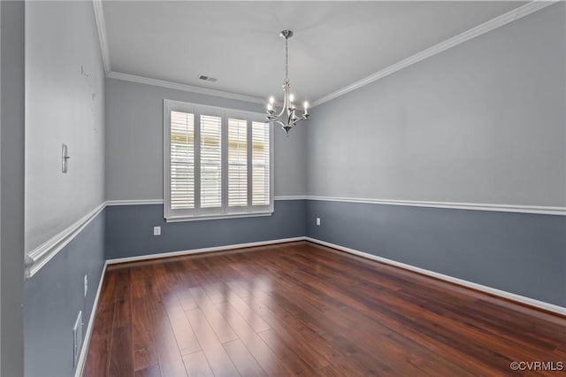 8334 E Lord Botetourt Loop, New Kent, VA 23124 - spare room featuring a chandelier, wood finished floors, and ornamental molding