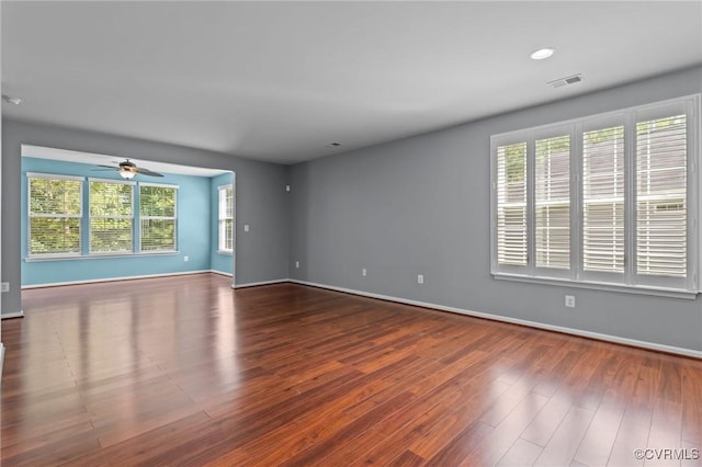 8334 E Lord Botetourt Loop, New Kent, VA 23124 - empty room featuring wood finished floors, a ceiling fan, and recessed lighting