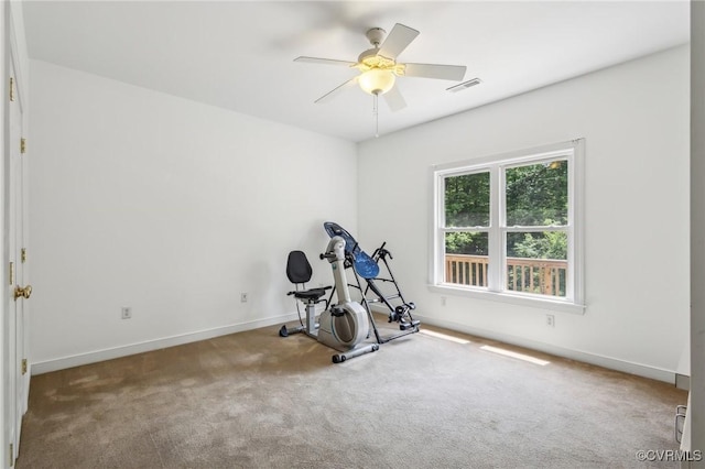6002 Prospectors Bluff Ln, Mechanicsville, VA 23116 - workout room featuring carpet flooring and ceiling fan