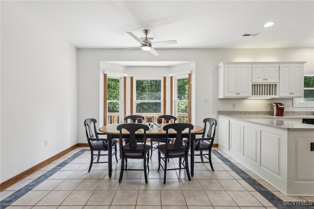 6002 Prospectors Bluff Ln, Mechanicsville, VA 23116 - dining area with a ceiling fan, plenty of natural light, light tile patterned floors, and recessed lighting
