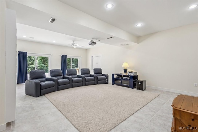 6002 Prospectors Bluff Ln, Mechanicsville, VA 23116 - cinema room with recessed lighting, ceiling fan, and light tile patterned flooring