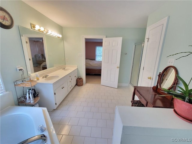 231 White Sand Ct, Colonial Heights, VA 23834 - full bath featuring connected bathroom, a shower stall, a garden tub, double vanity, and tile patterned floors