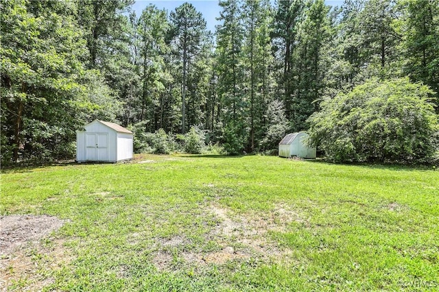 22805 Carson Rd, Carson, VA 23841 - view of green lawn with a shed and a wooded view