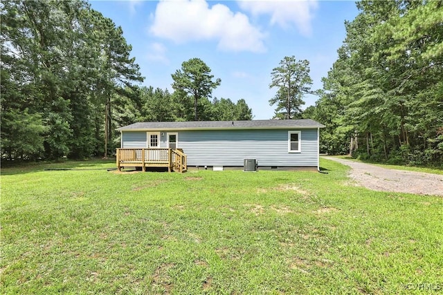 22805 Carson Rd, Carson, VA 23841 - back of house featuring a deck, crawl space, a lawn, and driveway