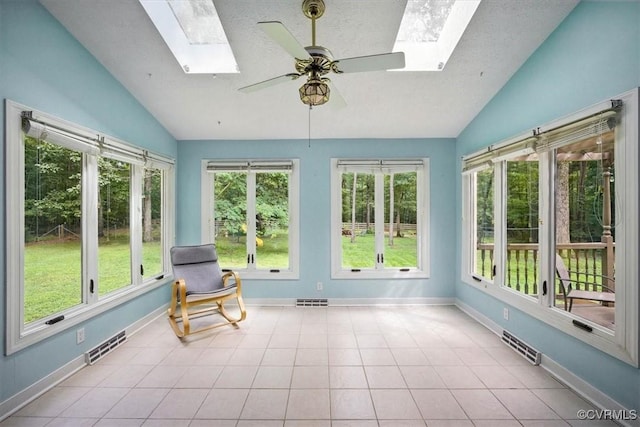 13241 Bailey Bridge Rd, North Chesterfield, VA 23112 - unfurnished sunroom with a skylight, lofted ceiling, healthy amount of natural light, and tile patterned flooring