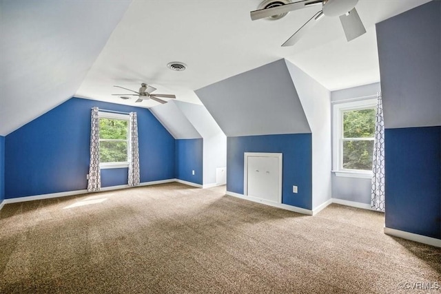 13241 Bailey Bridge Rd, North Chesterfield, VA 23112 - bonus room featuring a ceiling fan, carpet flooring, and vaulted ceiling