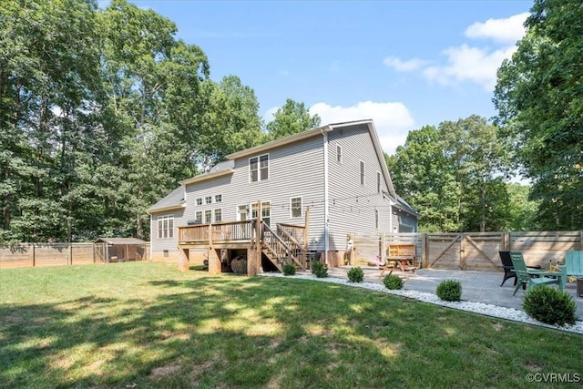 1450 Palmore Rd, Powhatan, VA 23139 - back of house with a gate, a patio, a fenced backyard, a wooden deck, and stairway