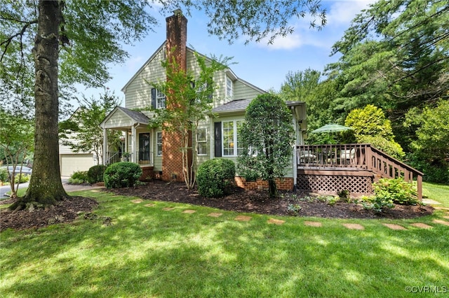 9039 Wood Sorrel Dr, Henrico, VA 23229 - rear view of property featuring a yard, a chimney, and a wooden deck