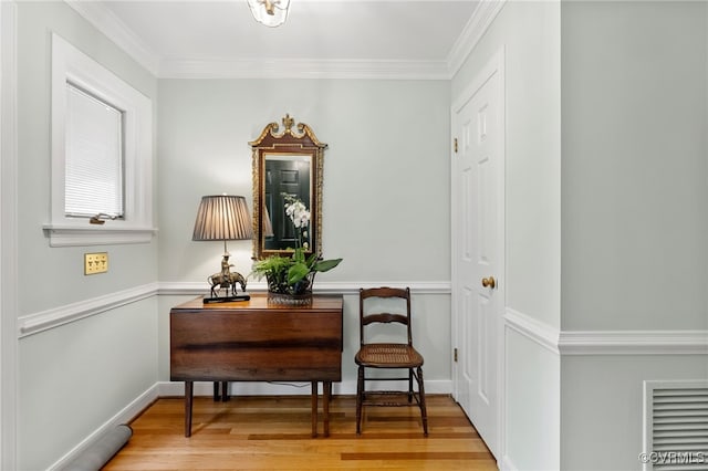 9039 Wood Sorrel Dr, Henrico, VA 23229 - hall with wood finished floors, ornamental molding, and an office area