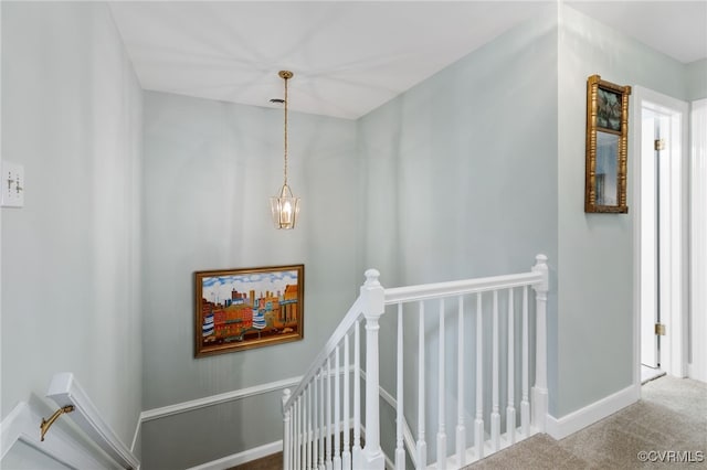 9039 Wood Sorrel Dr, Henrico, VA 23229 - staircase with carpet flooring and a chandelier