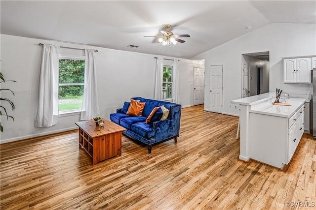 4508 Philips Path, Kents Store, VA 23084 - living area featuring light wood-type flooring, vaulted ceiling, and ceiling fan