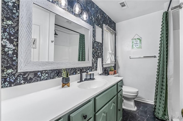4508 Philips Path, Kents Store, VA 23084 - full bathroom with vanity, wallpapered walls, and a shower with shower curtain