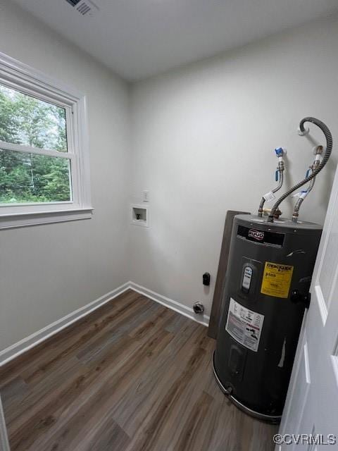 1781 Signboard Rd, Bumpass, VA 23024 - laundry area with electric water heater and dark wood-style floors