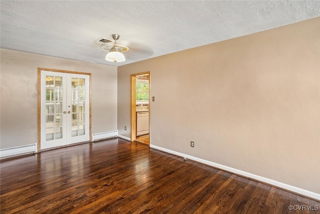 2407 Birchwood Rd, Henrico, VA 23294 - unfurnished room featuring baseboard heating, a baseboard radiator, french doors, dark wood-style floors, and ceiling fan
