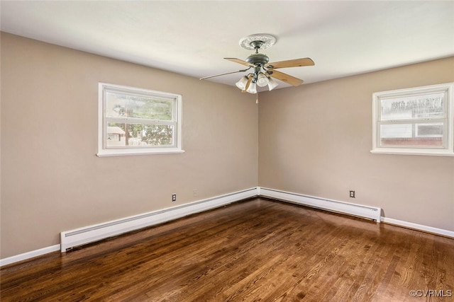 2407 Birchwood Rd, Henrico, VA 23294 - empty room with baseboard heating, ceiling fan, and wood finished floors