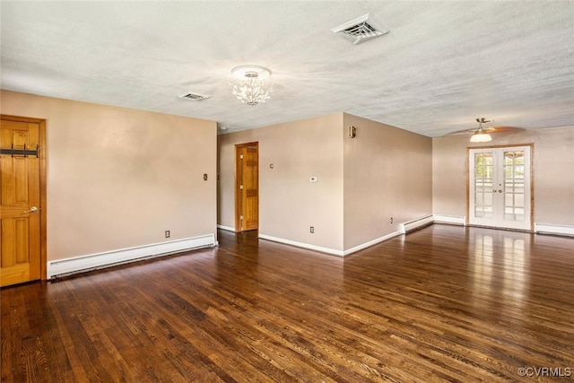 2407 Birchwood Rd, Henrico, VA 23294 - spare room featuring baseboard heating, wood finished floors, a chandelier, and french doors