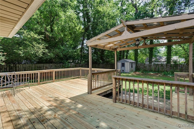 2407 Birchwood Rd, Henrico, VA 23294 - wooden deck with a shed, a fenced backyard, and view of scattered trees