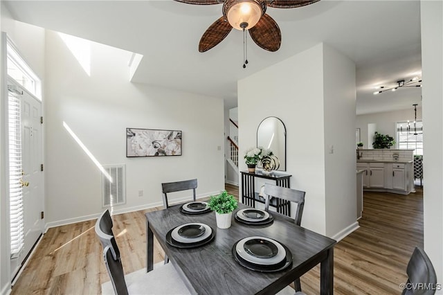 915 Jamerson Ln, Glen Allen, VA 23059 - dining space featuring plenty of natural light, ceiling fan, light wood-style flooring, and a skylight