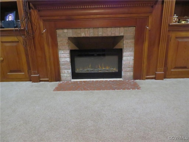 5900 River Rd, South Chesterfield, VA 23803 - detailed view of carpet flooring and a brick fireplace