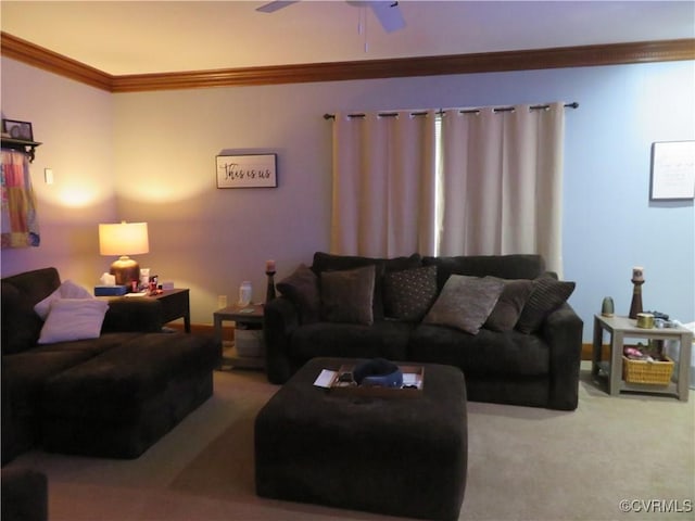 5900 River Rd, South Chesterfield, VA 23803 - carpeted living room with ornamental molding and ceiling fan