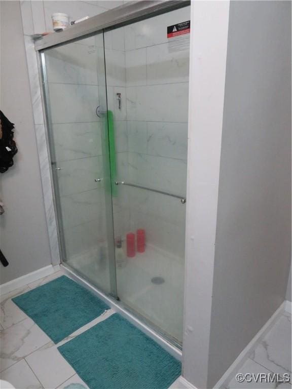 5900 River Rd, South Chesterfield, VA 23803 - full bathroom with marble look tiles and a shower stall