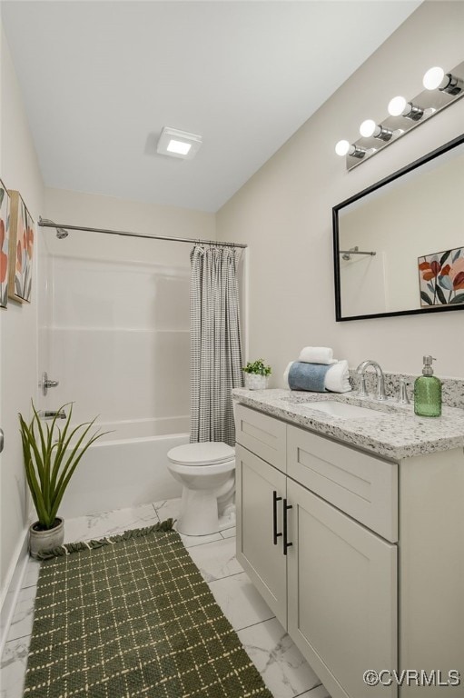 407 S 19th Ave, Hopewell, VA 23860 - bathroom featuring marble look tiles, vanity, and shower / tub combo with curtain