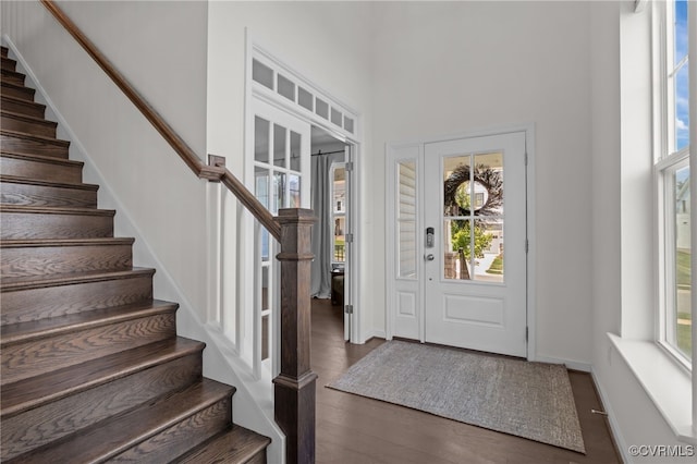 10109 Hollythorne Ln, Mechanicsville, VA 23116 - entryway featuring stairway, wood finished floors, and a high ceiling