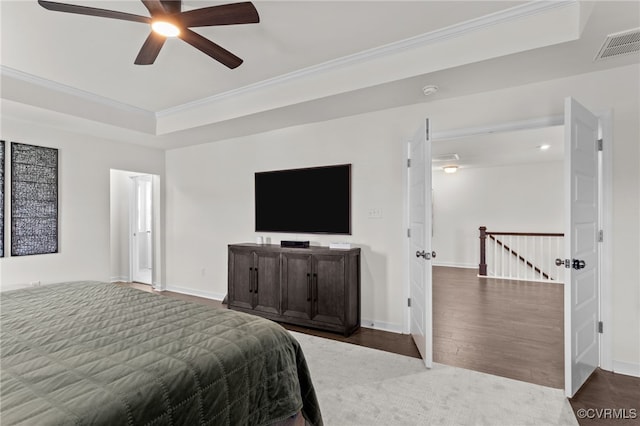 10109 Hollythorne Ln, Mechanicsville, VA 23116 - bedroom featuring wood finished floors, ornamental molding, a raised ceiling, and a ceiling fan
