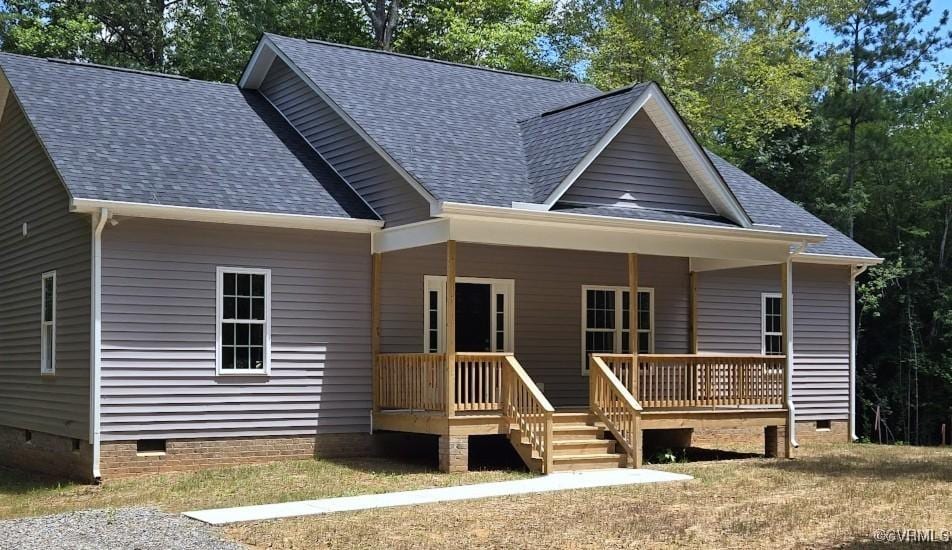 481 Bradshaw Rd, Rice, VA 23966 - view of front of property featuring crawl space, roof with shingles, and a porch