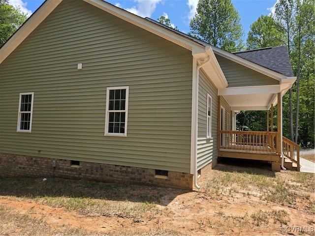 423 Bradshaw Rd, Rice, VA 23966 - view of property exterior featuring crawl space, covered porch, and roof with shingles
