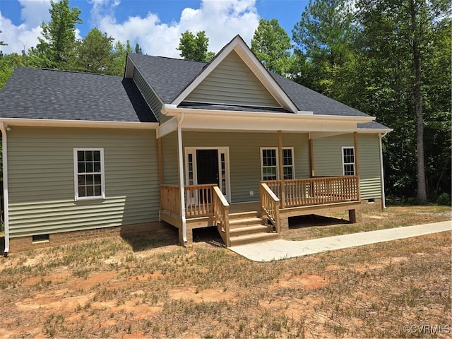 423 Bradshaw Rd, Rice, VA 23966 - view of front of property with crawl space, covered porch, and roof with shingles