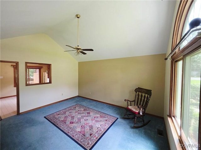 15805 Roland View Dr, Chesterfield, VA 23831 - unfurnished room featuring vaulted ceiling, plenty of natural light, carpet floors, and ceiling fan