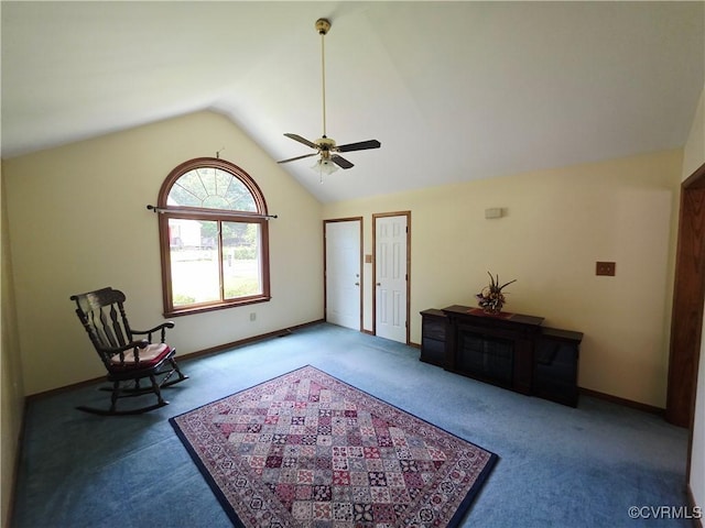 15805 Roland View Dr, Chesterfield, VA 23831 - sitting room with carpet flooring, a ceiling fan, and lofted ceiling