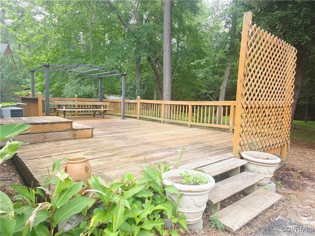 15805 Roland View Dr, Chesterfield, VA 23831 - wooden deck with a pergola and view of wooded area