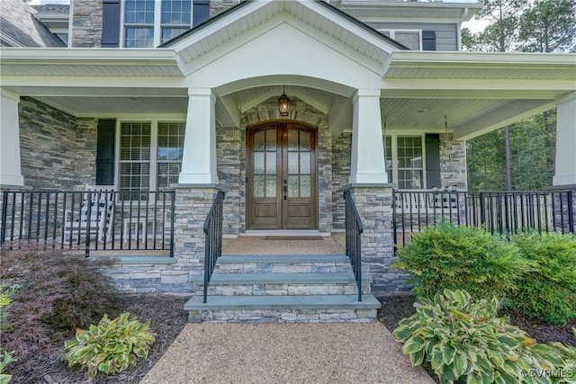 5025 Ellis Meadows Ct, Glen Allen, VA 23059 - property entrance featuring stone siding and a porch