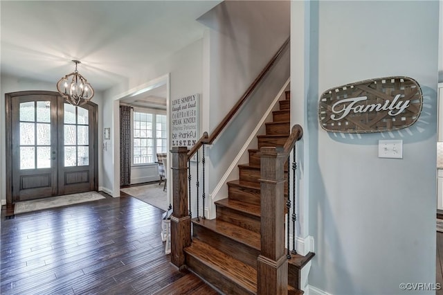 5025 Ellis Meadows Ct, Glen Allen, VA 23059 - foyer featuring stairs, a chandelier, french doors, and wood finished floors
