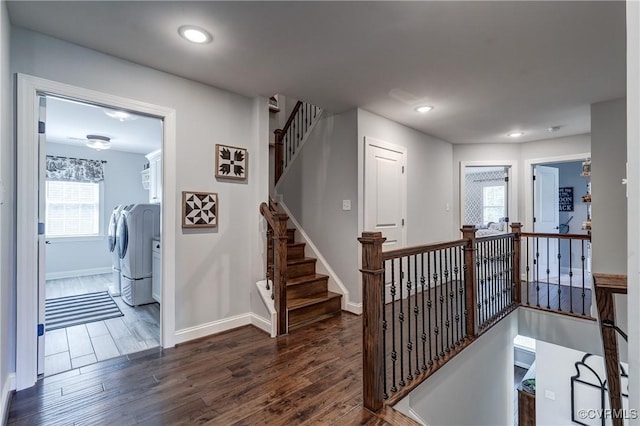 5025 Ellis Meadows Ct, Glen Allen, VA 23059 - corridor featuring dark wood-style floors, washer and clothes dryer, and recessed lighting