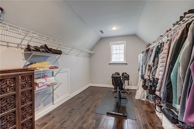 5025 Ellis Meadows Ct, Glen Allen, VA 23059 - walk in closet featuring dark wood finished floors and lofted ceiling
