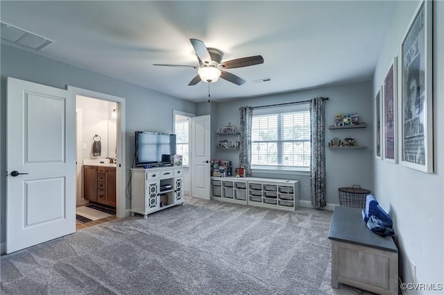 5025 Ellis Meadows Ct, Glen Allen, VA 23059 - bedroom with carpet flooring, ensuite bath, and ceiling fan