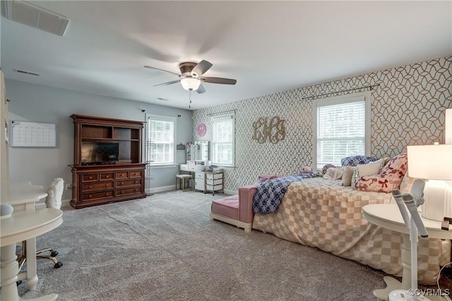 5025 Ellis Meadows Ct, Glen Allen, VA 23059 - bedroom featuring wallpapered walls, carpet, and a ceiling fan