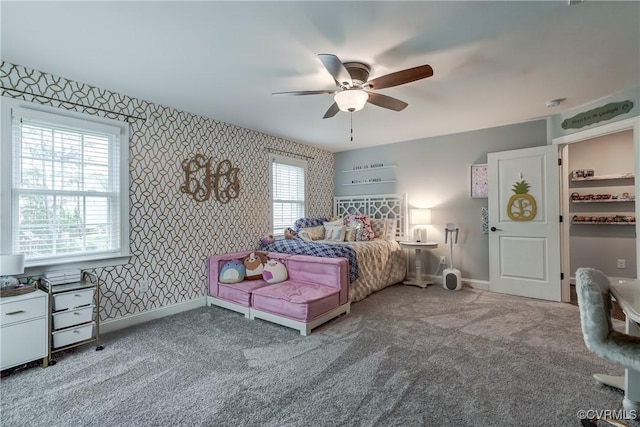 5025 Ellis Meadows Ct, Glen Allen, VA 23059 - bedroom with wallpapered walls, carpet floors, and a ceiling fan