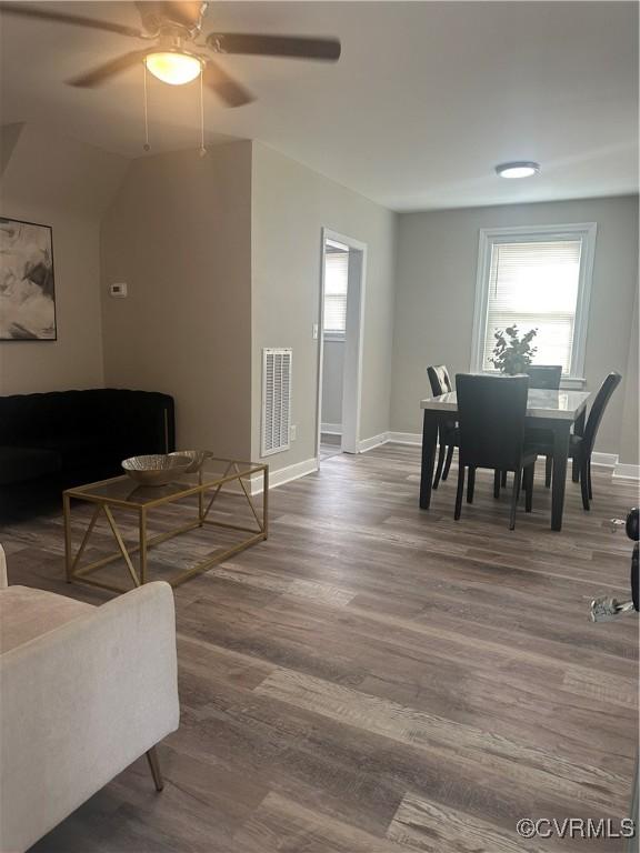 1883 Fairfax St, Petersburg, VA 23805 - living area with ceiling fan and wood finished floors