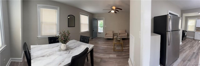 1883 Fairfax St, Petersburg, VA 23805 - dining room featuring ceiling fan and light wood finished floors