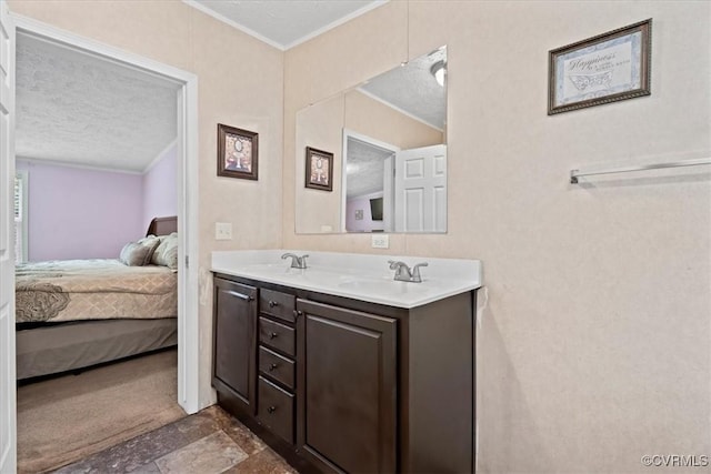 4627 Powhatan Lakes Rd Unit B, Powhatan, VA 23139 - bathroom featuring ensuite bath, a textured ceiling, crown molding, and double vanity