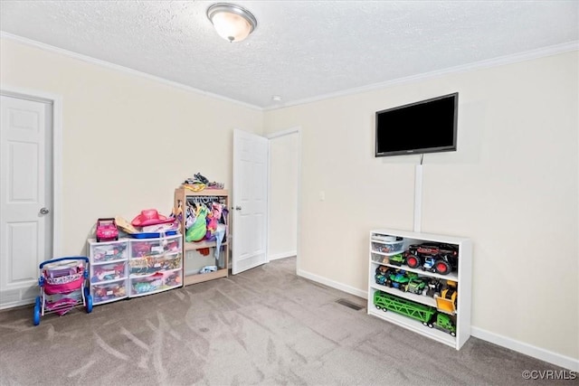 4627 Powhatan Lakes Rd Unit B, Powhatan, VA 23139 - recreation room featuring carpet flooring, crown molding, and a textured ceiling