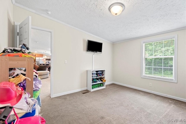 4627 Powhatan Lakes Rd Unit B, Powhatan, VA 23139 - rec room featuring ornamental molding, a textured ceiling, and carpet flooring